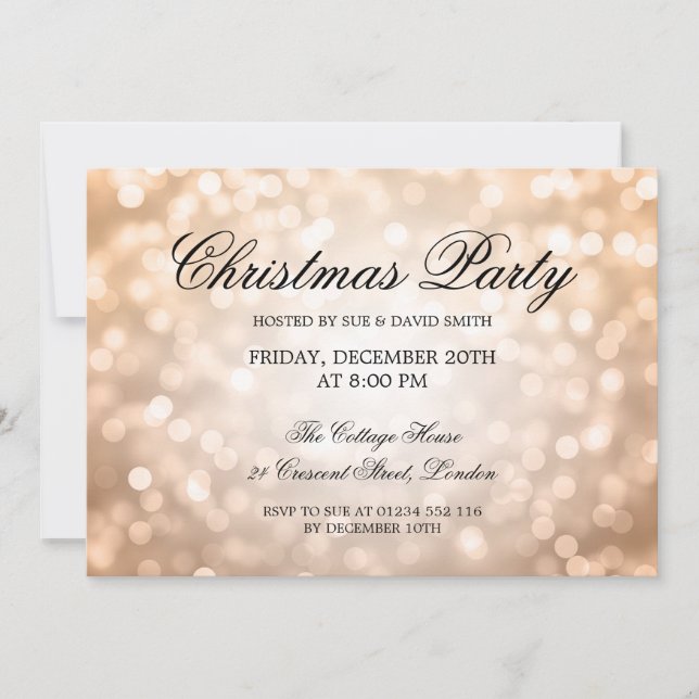 Invitación Elegantes Navidades Fiesta Luces de Purpurina de c (Anverso)