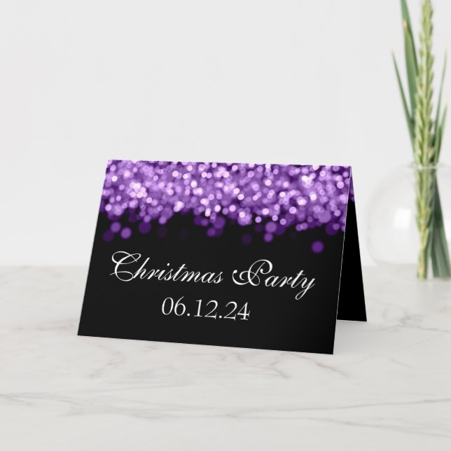Invitación Elegantes Navidades Fiesta Luces Purple Shimmering (Anverso)