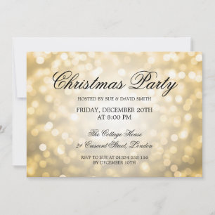 Invitación Elegantes Navidades Fiesta Luces Purpurinas Oro