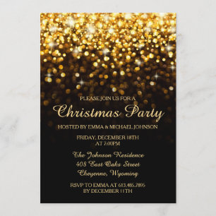 Invitación Elegantes Navidades Fiesta Luces Shimmering Gold