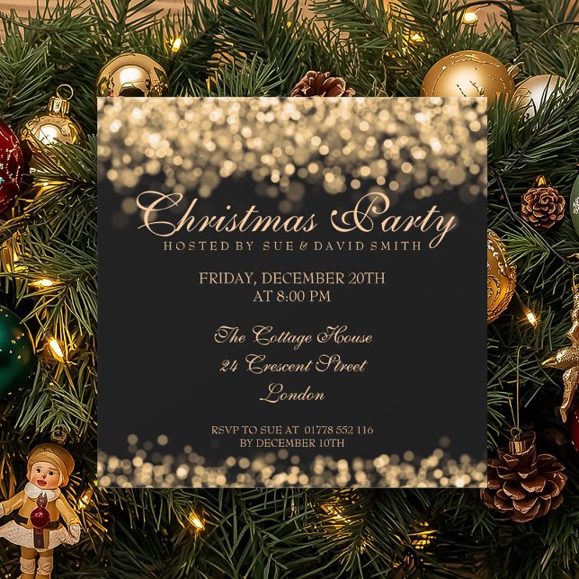 Invitación Elegantes Navidades Fiesta Luces Shimmering Gold (Elegant Christmas Party Gold Shimmering Lights Invitation)