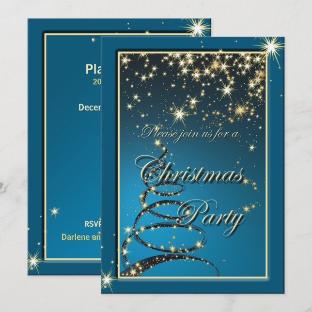 Invitación Elegantes Navidades Fiesta Mágico Invitado (Anverso / Reverso)