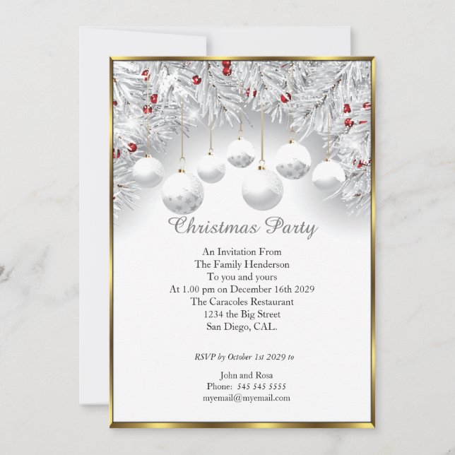 Invitación Elegantes Navidades fiesta Nieve blanca (Anverso)