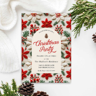 Invitación Elegantes Navidades Fiesta Red Floral