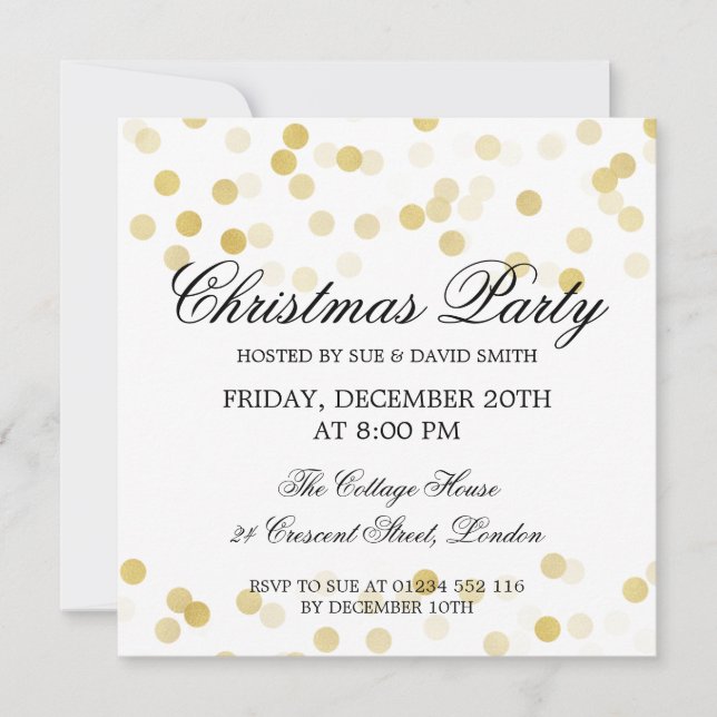 Invitación Elegantes Navidades Fiesta Relieve metalizado dora (Anverso)