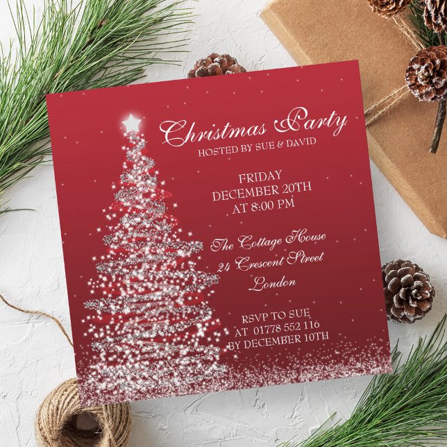 Invitación Elegantes Navidades Fiesta Rojo (Elegant Christmas Party Red Invitation)