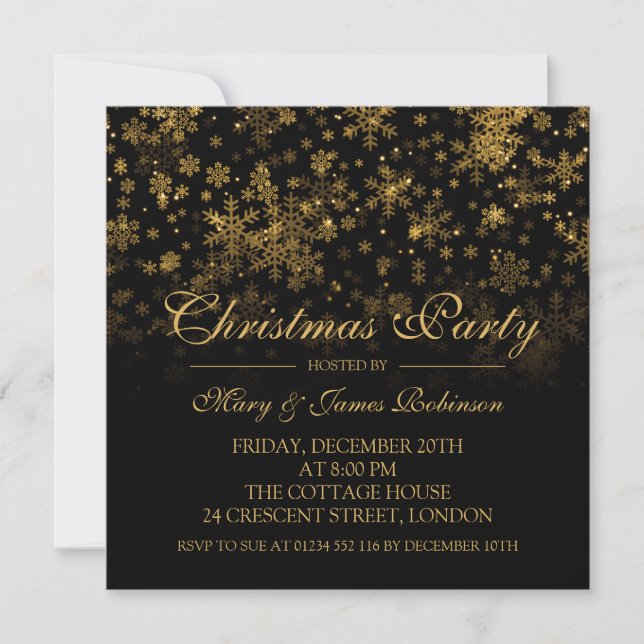 Invitación Elegantes Navidades Fiesta Sparkle Gold (Anverso)