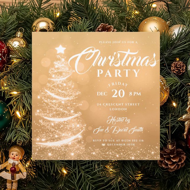 Invitación Elegantes Navidades Fiesta Sparkle Gold Holiday (Elegant Christmas Party Sparkle Gold Holiday Invitation)