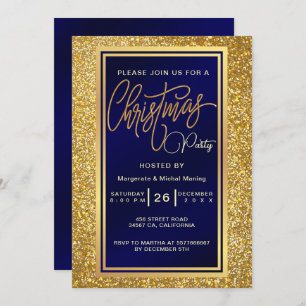 Invitación Elegantes Navidades Fiesta Sparkle Golden purpurin