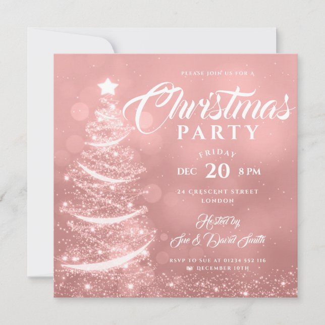 Invitación Elegantes Navidades Fiesta Sparkle Rosa vacaciones (Anverso)
