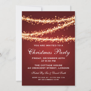 Invitación Elegantes Navidades Fiesta Tinta dorada Luces Roja