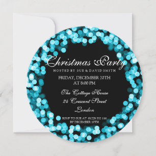 Invitación Elegantes Navidades Fiesta Turquoise Sparkly Luces