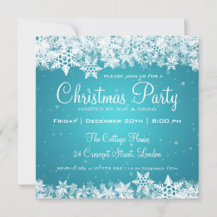 Invitación Elegantes Navidades Fiestas Copos de nieve 2 turqu
