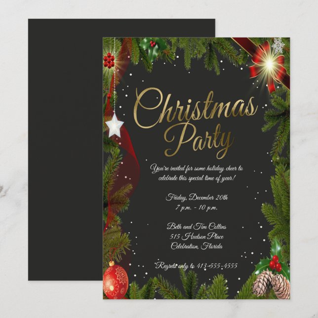 Invitación Elegantes Navidades Fiestas Navidades de Elementos (Anverso / Reverso)