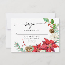 Invitación Elegantes Navidades Floral Borgoña Rojo Foliage RS