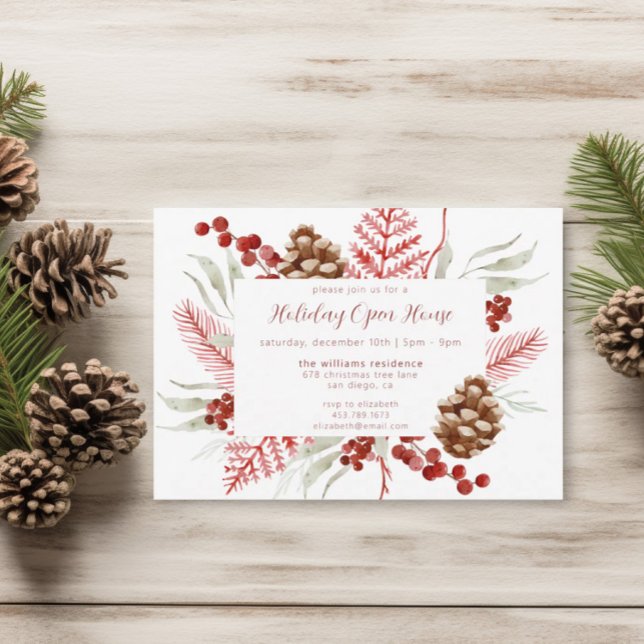 Invitación Elegantes Navidades Floral Holiday Open House (Subido por el creador)