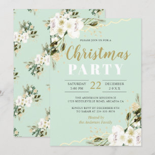 Invitación Elegantes Navidades florales de color verde de la