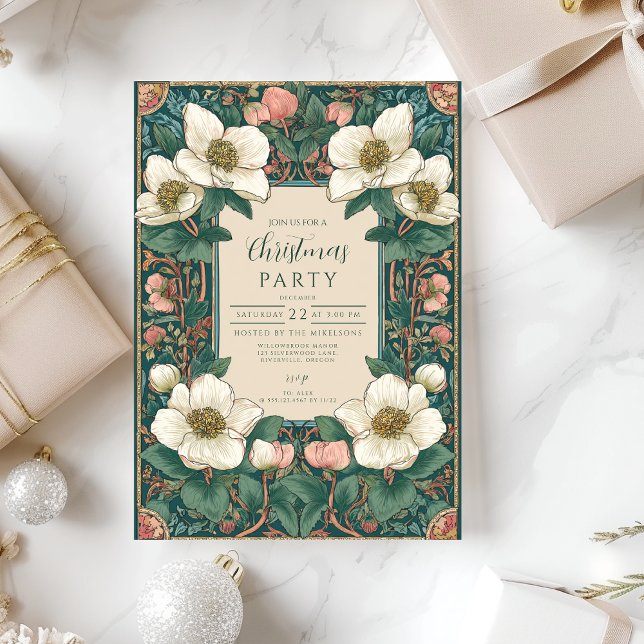 Invitación Elegantes Navidades florales de invierno (Subido por el creador)