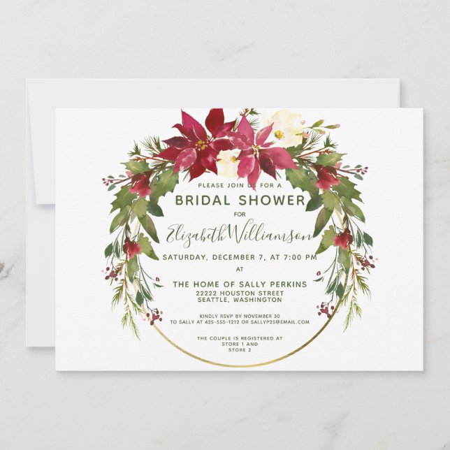 Invitación Elegantes Navidades florales de Poinsettia Ducha n (Anverso)