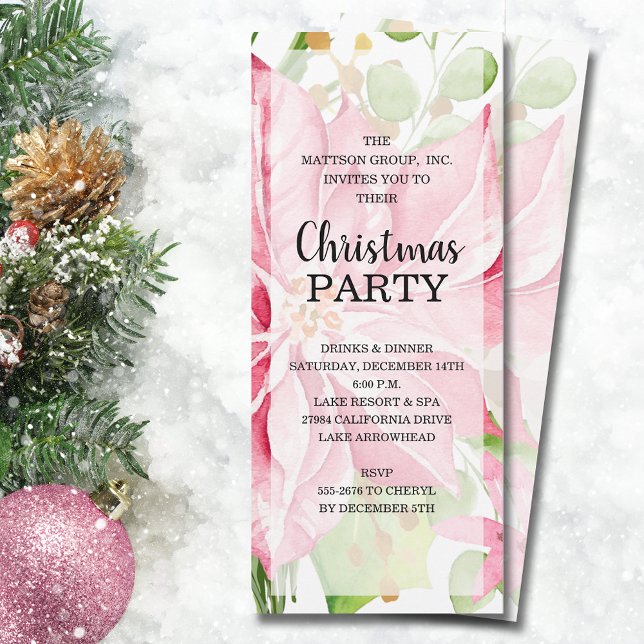 Invitación Elegantes Navidades florales de Poinsettia Rosa (Elegant Pink Poinsettia Floral Christmas Invitations INSTANT DOWNLOAD and/or PRINTED)