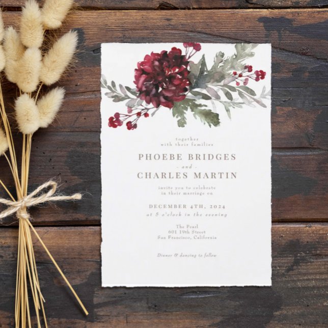 Invitación Elegantes Navidades florales rojas o boda invernal (Subido por el creador)