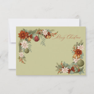Invitación Elegantes Navidades florales rojas y verdes