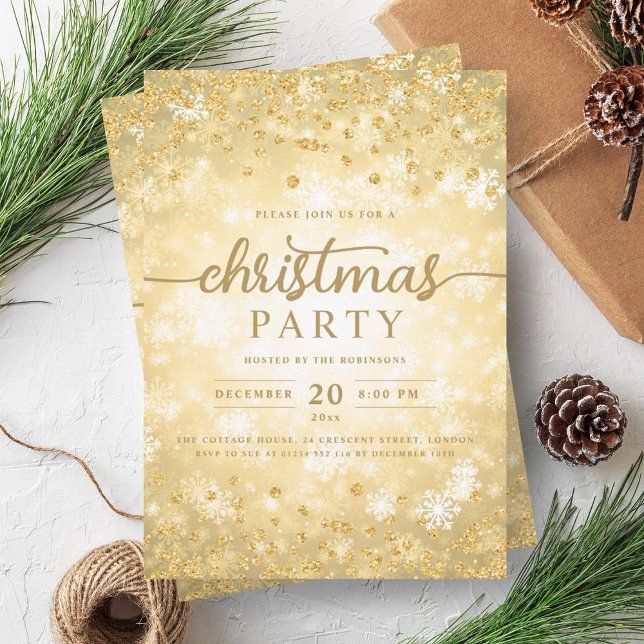Invitación Elegantes Navidades formales de oro para diamantes (Elegant Formal Gold Winter Diamonds Christmas Invitation)