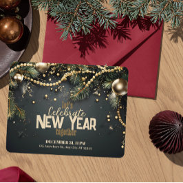 Invitación Elegantes Navidades Garland Lujoso Año Nuevo