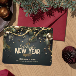 Invitación Elegantes Navidades Garland Lujoso Año Nuevo