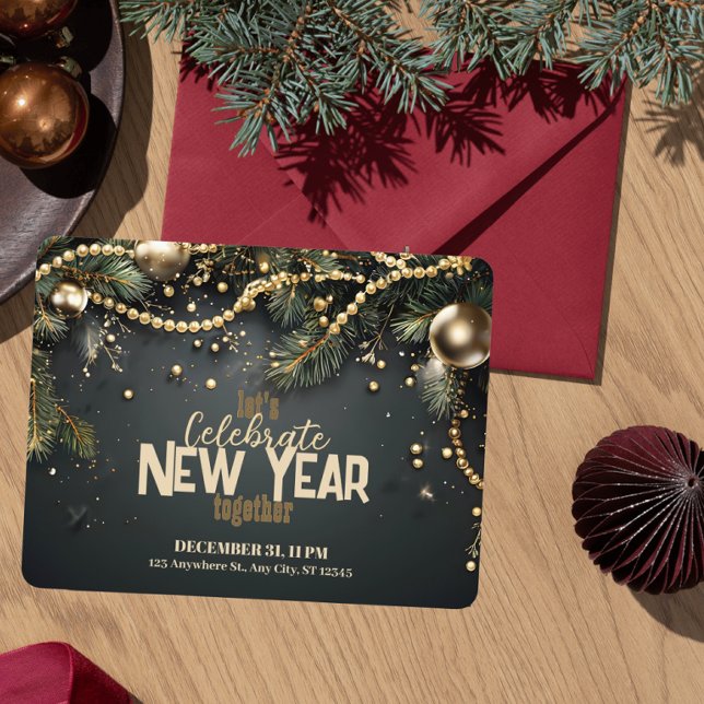 Invitación Elegantes Navidades Garland Lujoso Año Nuevo (Subido por el creador)