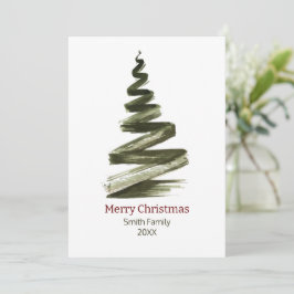 Invitación Elegantes Navidades Green Tree Watercolor