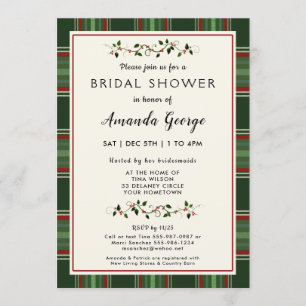 Invitación Elegantes Navidades Holiday Plaid Bridal Shower