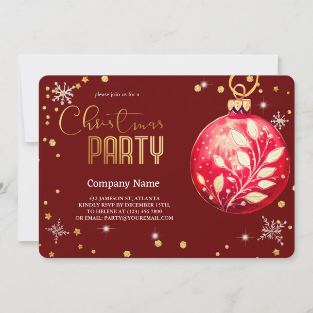 Invitación Elegantes Navidades mágicos Ornamentos rojos (Anverso)