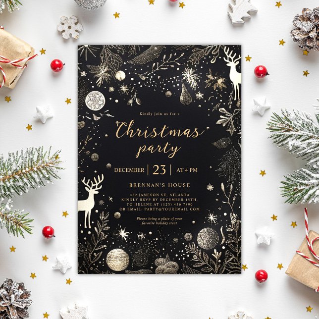 Invitación Elegantes Navidades modernos Fiesta vacaciones fes (Modern Elegant Christmas Party Festive Holiday Invitation)