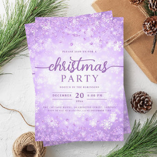Invitación Elegantes Navidades Morado de Diamantes de Inviern