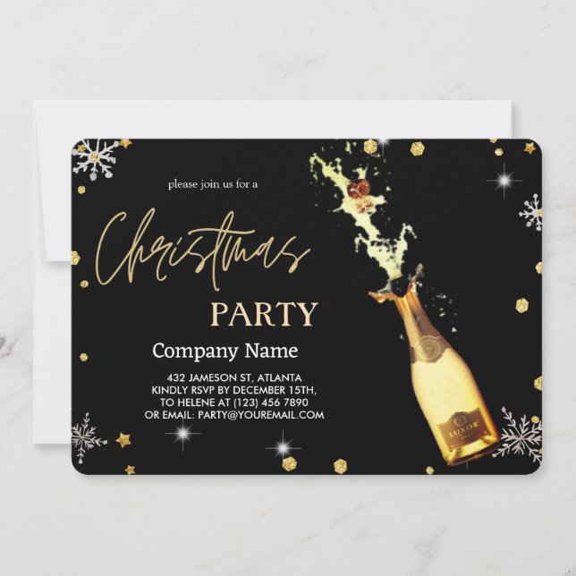 Invitación Elegantes Navidades negros Champagne de lujo (Anverso)