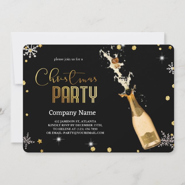 Invitación Elegantes Navidades negros Champagne de lujo (Anverso)