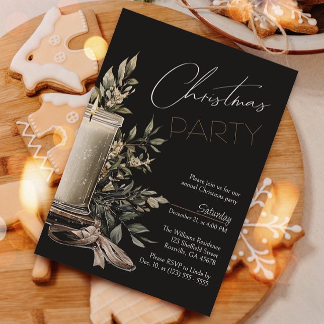 Invitación Elegantes Navidades negros en fiesta de feriado po (Invite your guests to your Christmas celebration with this heartwarming holiday invitation.)