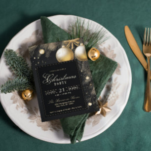 Invitación Elegantes Navidades negros y de oro Fiesta de la n