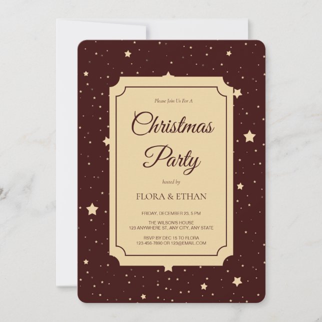 Invitación Elegantes Navidades nocturnos rojos y estelares de (Anverso)