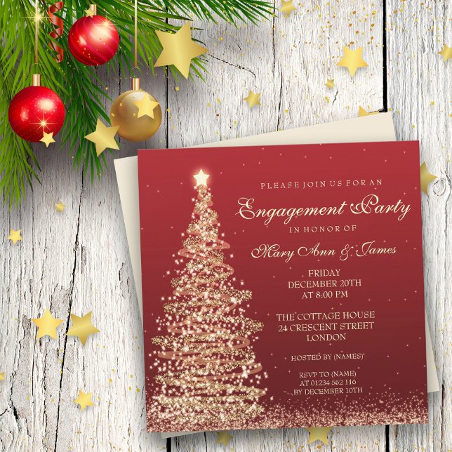 Invitación Elegantes Navidades Partido de Compromiso Red Gold (Subido por el creador)