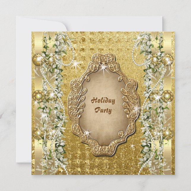 Invitación Elegantes Navidades personalizado de oro de "fiest (Anverso)