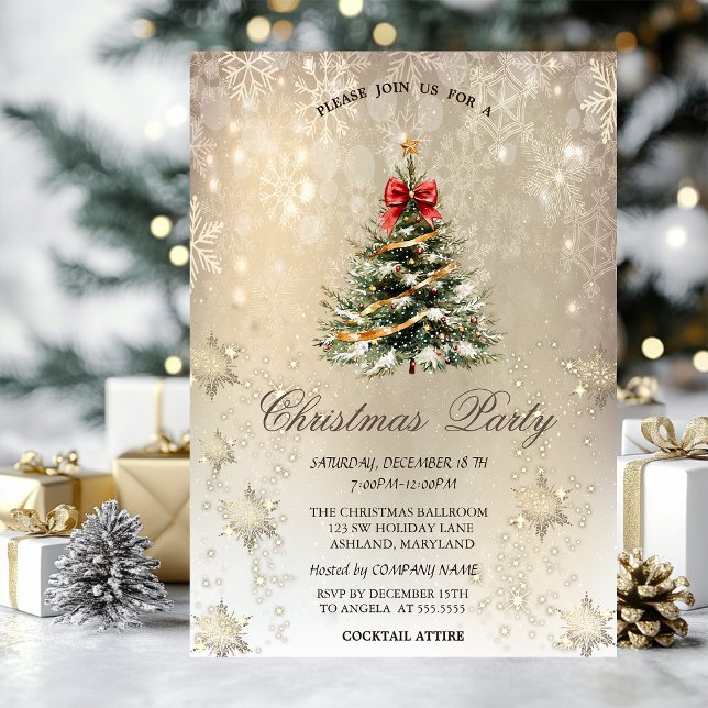 Invitación Elegantes Navidades Pine Tree Snowflakes Gold (Subido por el creador)