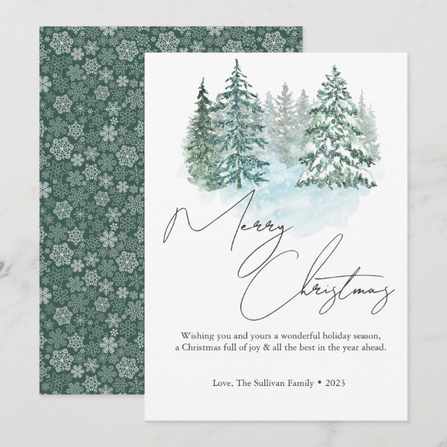Invitación Elegantes Navidades Pines Holiday Card (Anverso / Reverso)