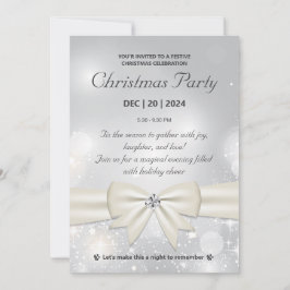 Invitación Elegantes Navidades plateados Fiesta Bow y Sparkle