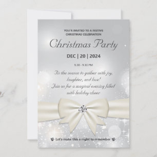 Invitación Elegantes Navidades plateados Fiesta Bow y Sparkle