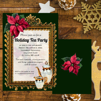Invitación Elegantes Navidades Pointsettia Tea Party Invitaci