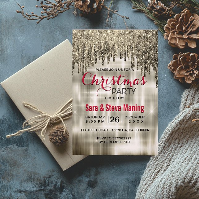 Invitación Elegantes Navidades purpurinas de oro beige (Subido por el creador)