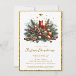 Invitación Elegantes Navidades Purpurinas de oro en la Casa A