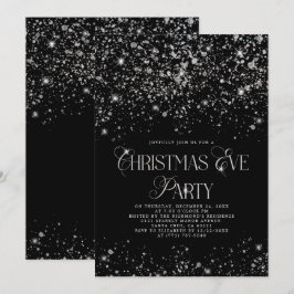 Invitación Elegantes Navidades Purpurinas de Plata Negra Eve 